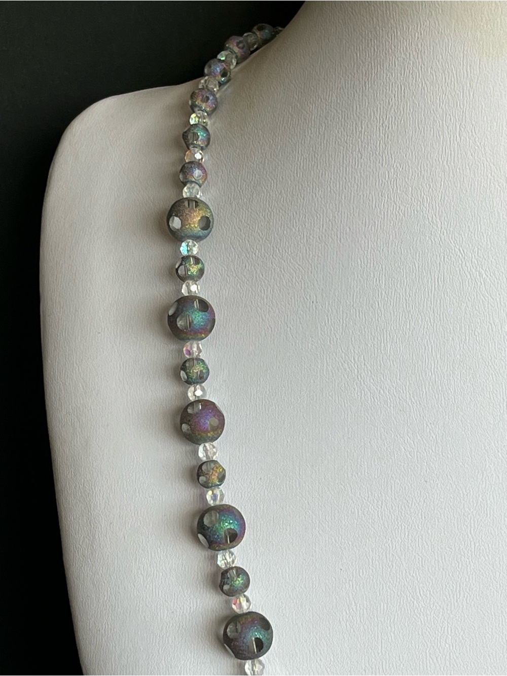 Titanium Carnival Glass Necklace & Hoop Earrings Set - Picture 4 of 10